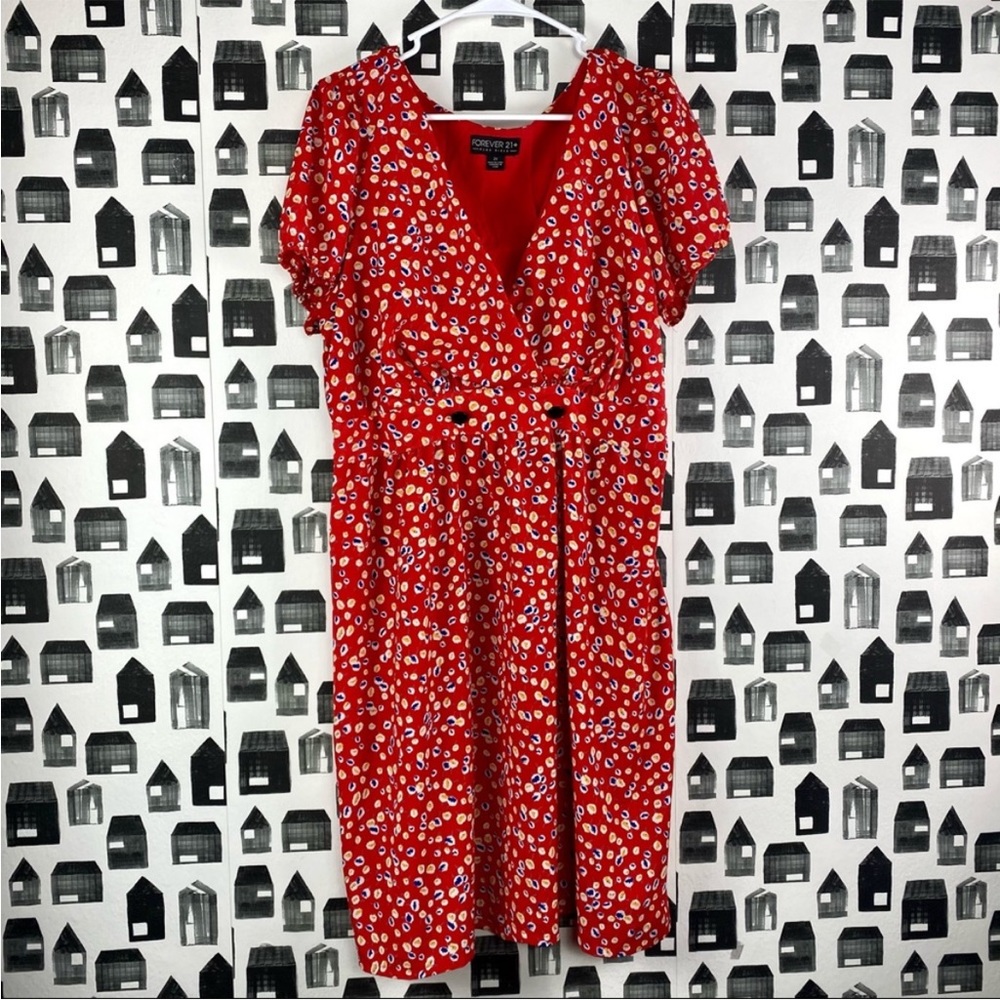Floral Dress - Red / Forever 21 / Blue & Yellow Flowers